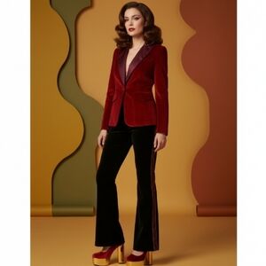 Altuzarra Target Jewel Toned Burgundy Red Velvet Blazer Retro Silky Boho Lapel